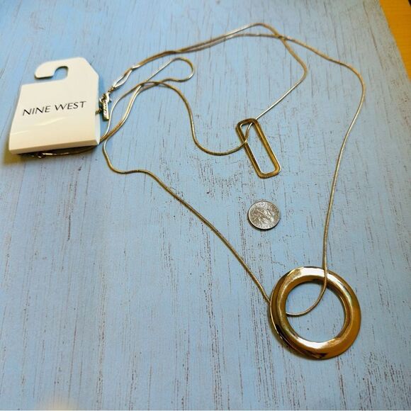Nine West Geometric Layered Silver Necklace - Picture 1 of 2